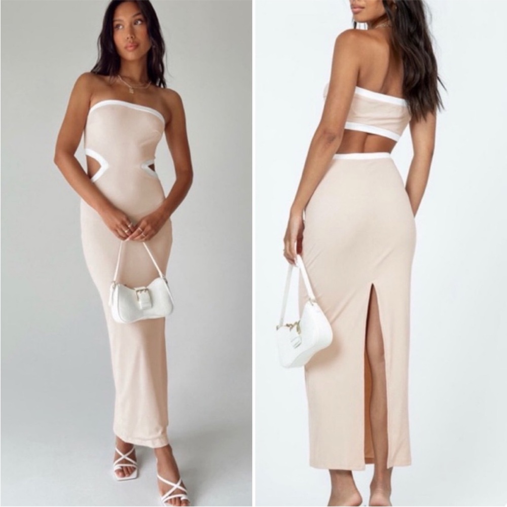 Princess Polly Greta cutout pink beige strapless maxi dress 6